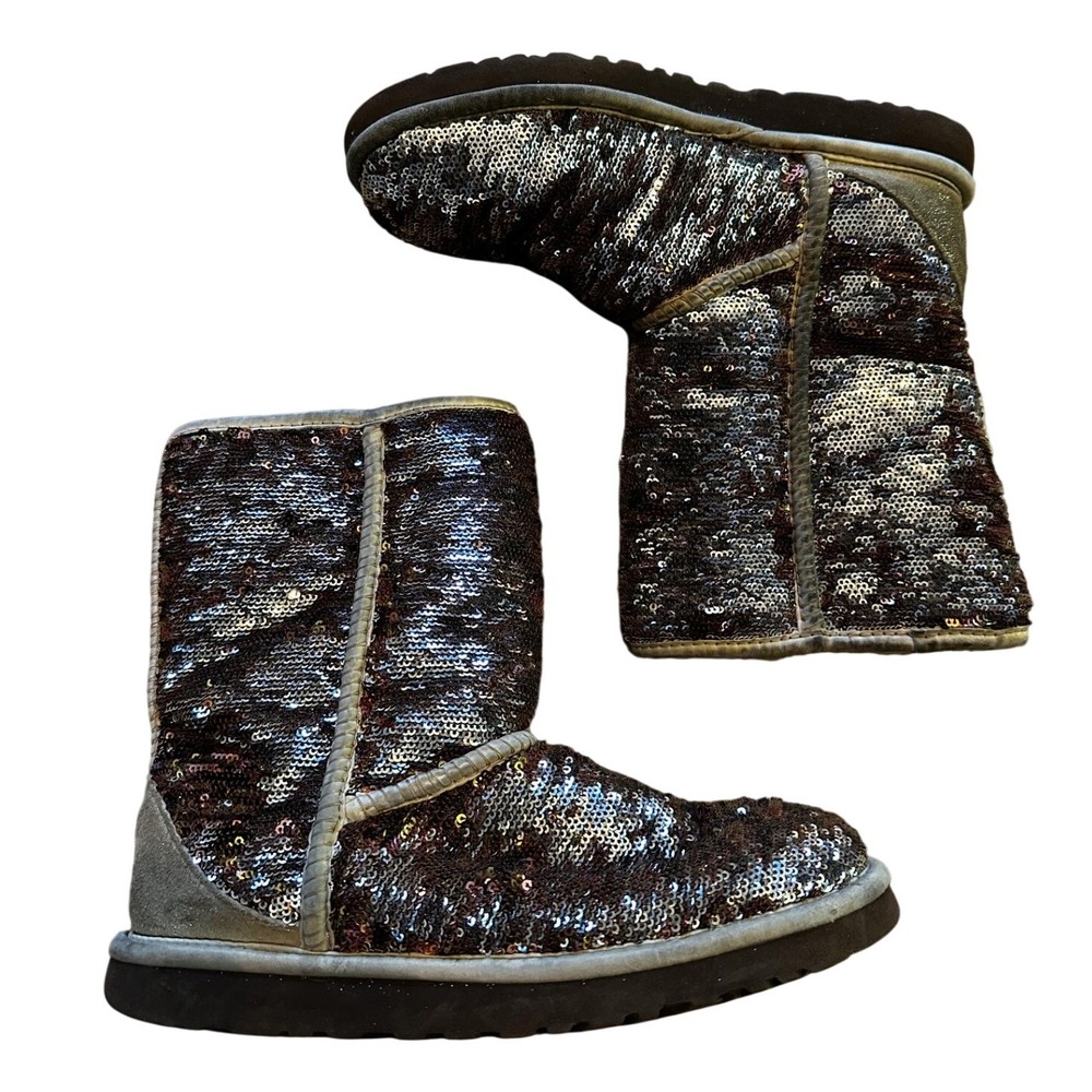UGG Australia Classic Sequin Boots Silver Multi Sparkle Womens 6
